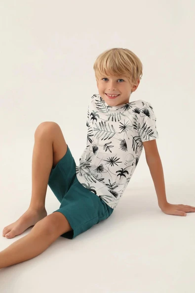 Arnetta 2985 Pamuklu Baba Oğul Kısa Kollu Erkek Garson Bermuda Takım Beyaz - Resim 2