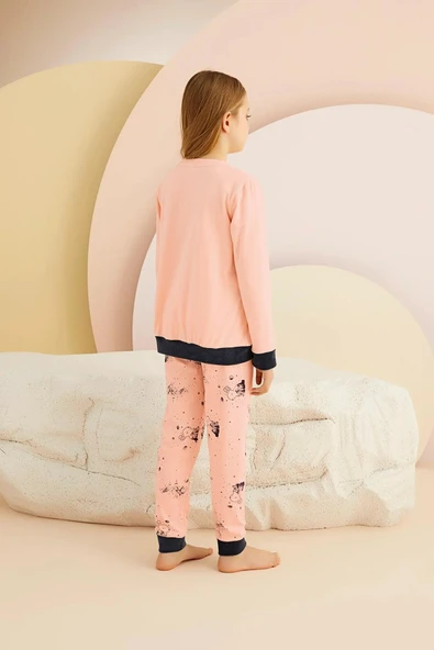 Zeyzey 8440 Pudra Renk Kız Çocuk Baskılı Pijama Takımı - 2