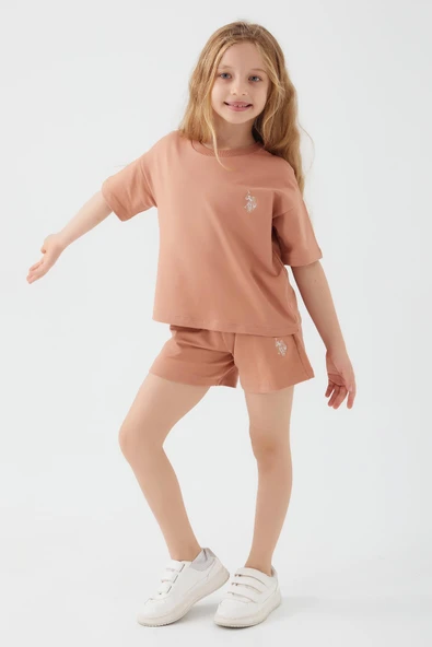 U.S POLO KIZ ÇOCUK ŞORTLU TAKIM KAPİÇİNO - Resim 3