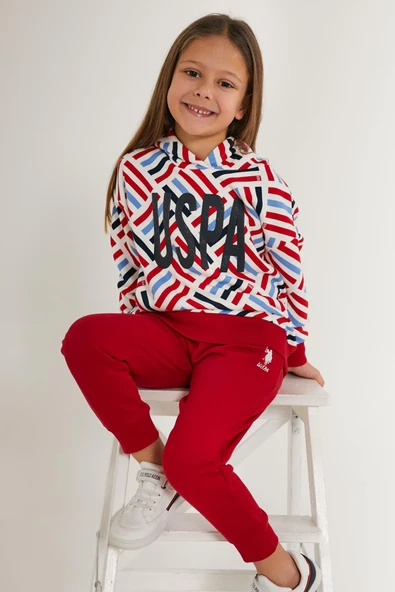 Us Polo 1643 Krem Renk Kız Çocuk Uzun Kollu Eşofman Takımı ürün görseli