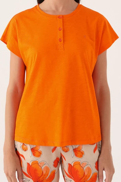 Pierre Cardin 8812  Kadın Kısa Kollu Pijama Takımı TURUNCU - Resim 4