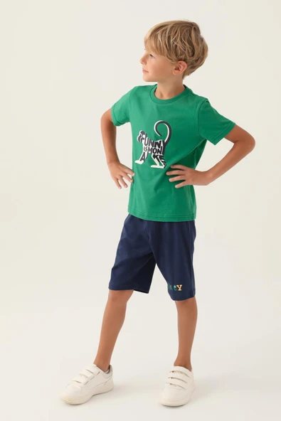 Roly Poly 3361 Pamuklu Kısa Kollu Erkek Çocuk Bermuda Takım YEŞİL ürün görseli 1