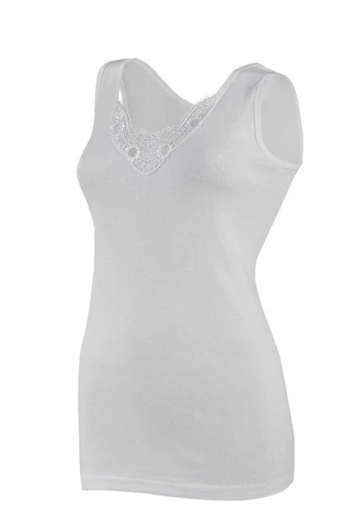 Yıldız 2027 Beyaz Ribana Güpürlü Geniş Askılı Kadın Atlet ürün görseli 1