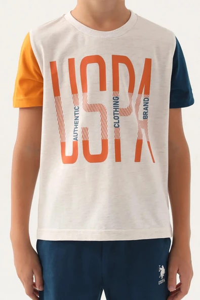 U.S Polo 1715 Pamuklu Kısa Kollu Erkek Garson Bermuda Takım KREM - Resim 4