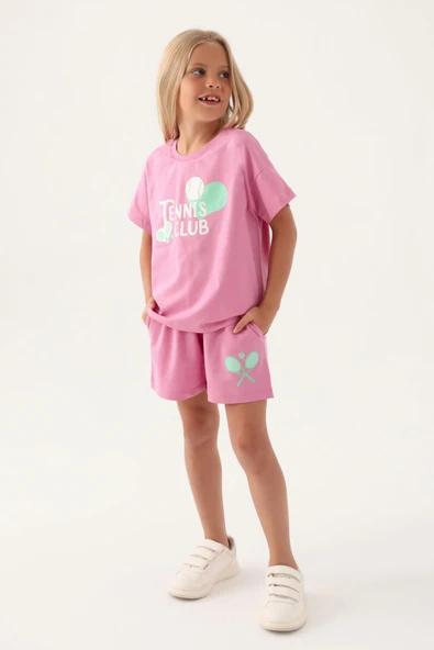 Roly Poly 3380 Pamuklu Kısa Kollu Kız Çocuk Şort Takım PEMBE - 1