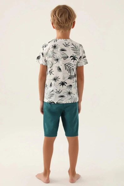 Arnetta 2985 Pamuklu Baba Oğul Kısa Kollu Erkek Garson Bermuda Takım Beyaz - Resim 5