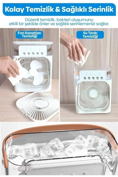 Taşınabilir Işıklı 5 Spreyli Vantilatör Buzlu Buharlı Vantilatör Mini Fan Nemlendirici - 3