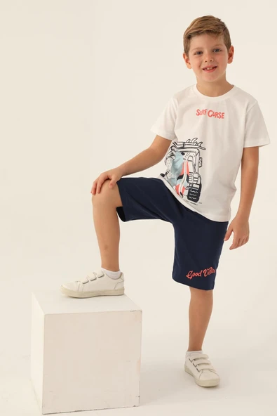 Roly Poly 3347 Pamuklu Kısa Kollu Erkek Garson Bermuda Takım Beyaz - Resim 2