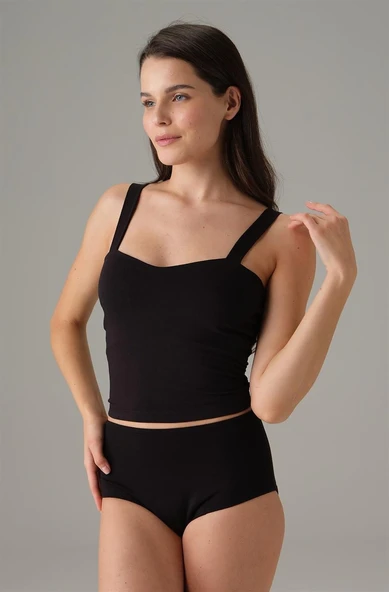 Doreanse 9402  Kadın Kalp Yaka Askılı Spor Atlet SİYAH ürün görseli 1