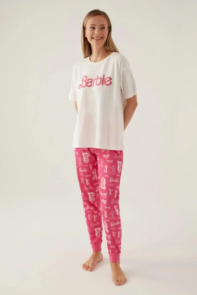 Barbie 1704 Pamuklu Anne Kız Kısa Kollu Kadın Pijama Takımı Beyaz ürün görseli