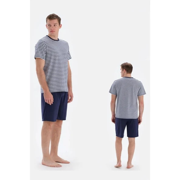 Eros 33102 Pamuklu Kısa Kollu Erkek Şortlu Pijama Takımı LACİVERT - Resim 2