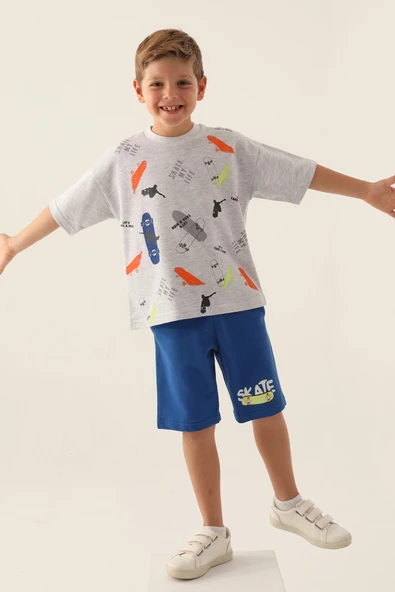 Roly Poly 3355 Pamuklu Kısa Kollu Erkek Garson Bermuda Takım GRİ - 2