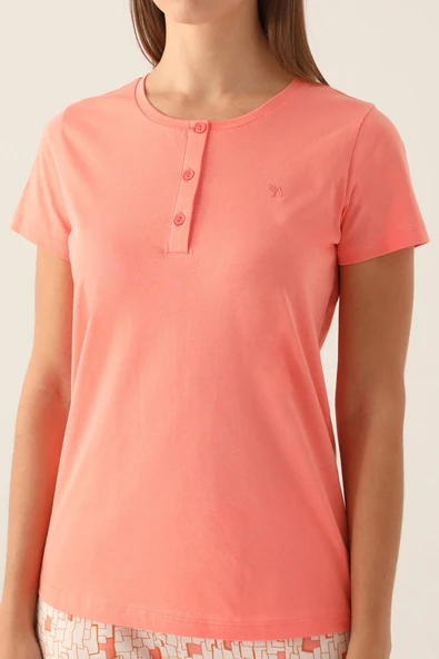 Arnetta 2891 Pamuklu Kısa Kollu Patlı Kadın Pijama Takımı SOMON - Resim 3