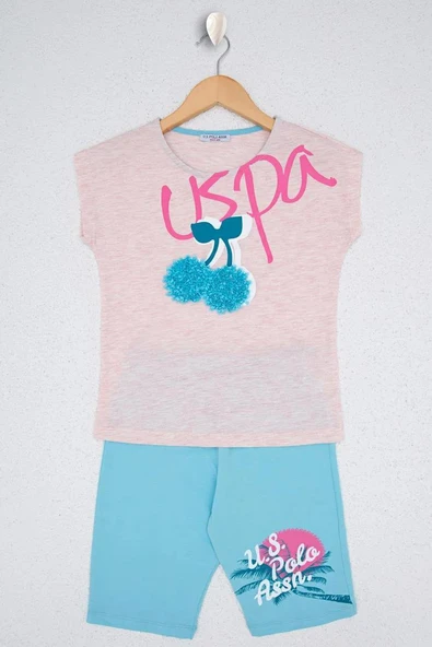 Us Polo 871 Açık Pembe Renk Kız Çocuk Kapri Takım ürün görseli 1