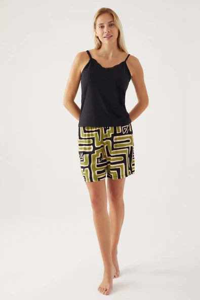 Pierre Cardin 8819 Pamuklu Sabahlıklı Kadın Şort Takım YEŞİL - Resim 2