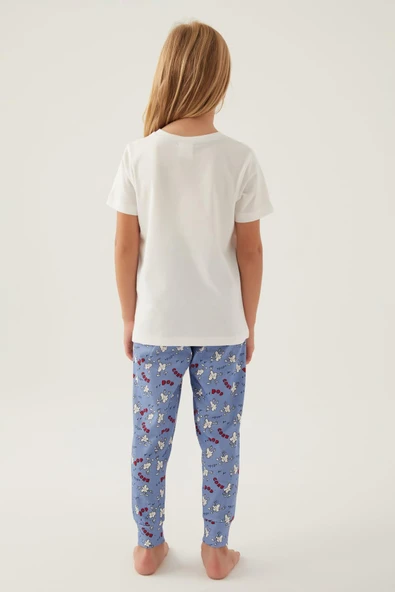 Roly Poly 3415 Pamuklu Anne Kız Kısa Kollu Garson Pijama Takımı Beyaz - 3