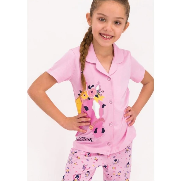 Us Polo 850 Açık Pembe Renk Kız Garson Pijama Takımı - 1