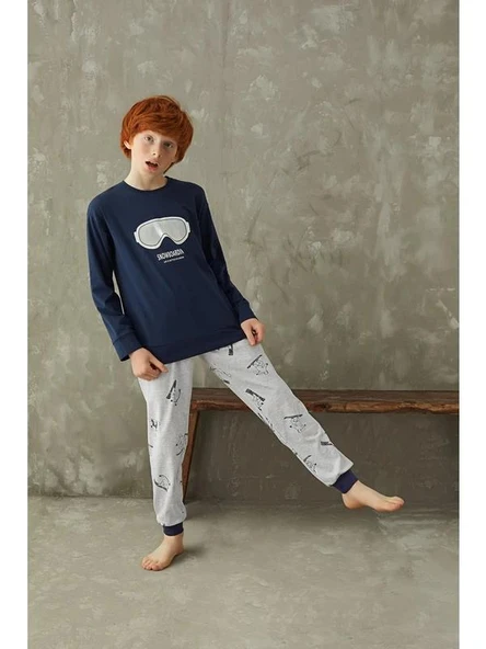 Zeyzey 8478 Lacivert Renk Erkek Çocuk Baskılı Pijama Takımı ürün görseli 1