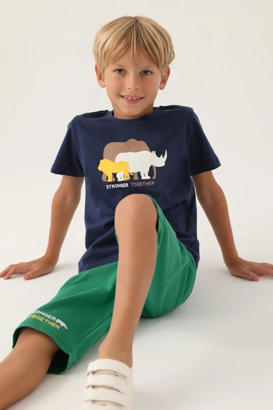 Roly Poly 3362 Pamuklu Kısa Kollu Erkek Garson Kapri Takım YEŞİL ürün görseli