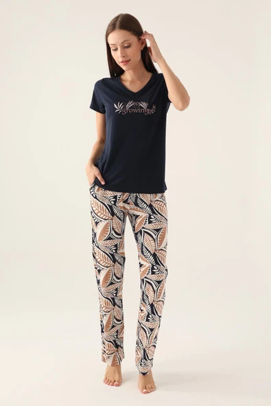 Arnetta 2915 Kısa Kol V Yaka Kadın Pijama Takımı LACİVERT ürün görseli 1