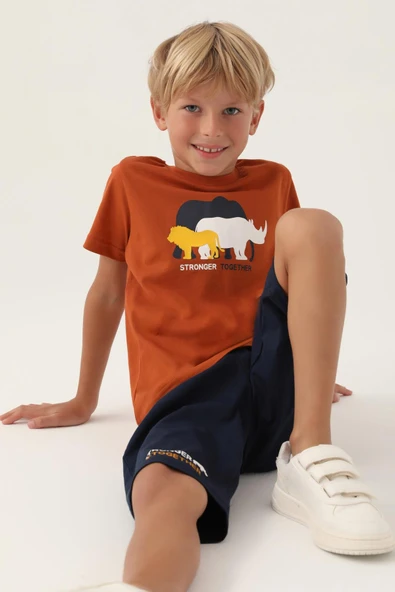 Roly Poly 3362 Pamuklu Kısa Kollu Erkek Garson Kapri Takım KİREMİT - Resim 2