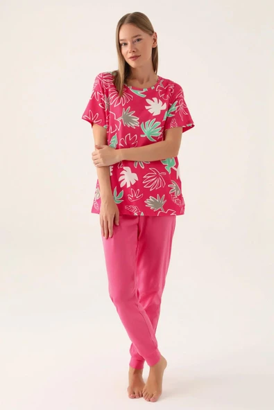 Roly Poly 3386 Pamuklu Anne Kız Kısa Kollu Kadın Pijama Takımı FUŞYA - Resim 3