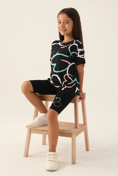 Roly Poly 3396 Pamuklu Kız Çocuk Bermuda Takım SİYAH - Resim 2