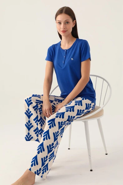 Arnetta 2923 Kısa Kollu Patlı Kadın Pijama Takımı SAKS - Resim 2