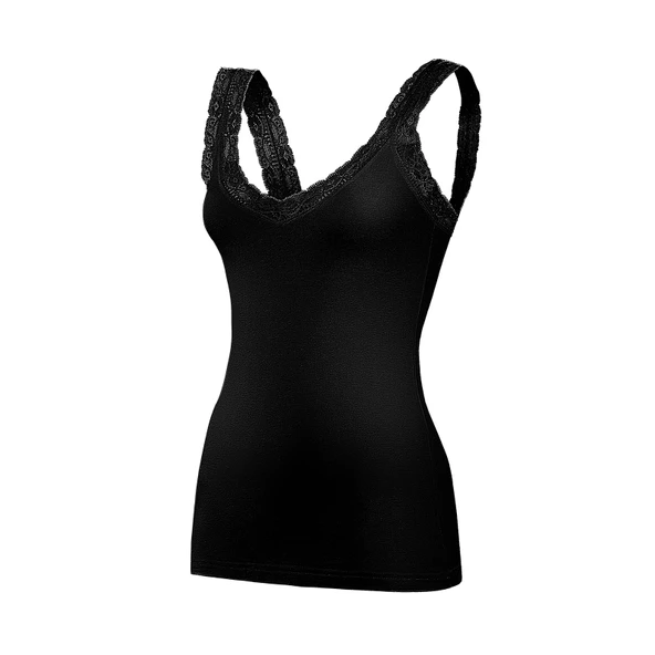 Yıldız 2261 Siyah Modal V Yaka Askıları Dantelli Kadın Atlet ürün görseli 1