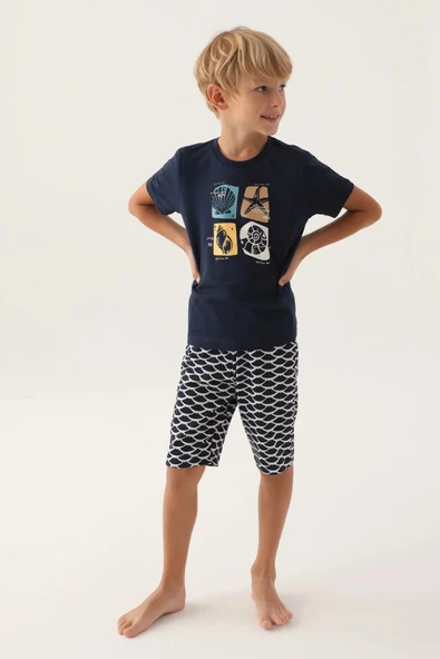 Arnetta 2981 Pamuklu Baba Oğul Kısa Kollu Bermuda Takım LACİVERT ürün görseli 1