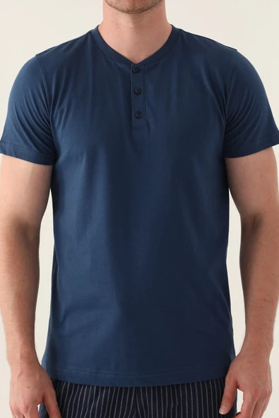 Arnetta 3014 Pamuklu Kısa Kollu Erkek Pijama Takımı İNDİGO - 3
