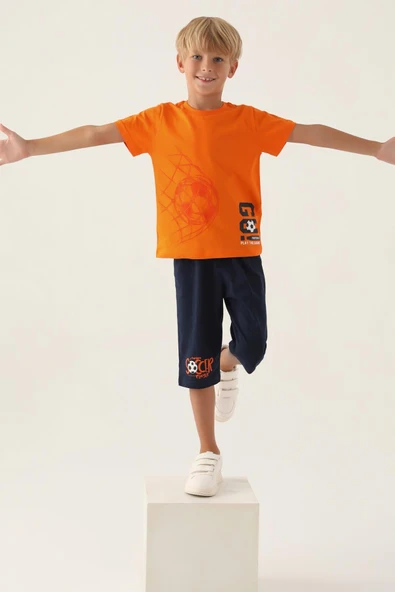 Roly Poly 3346 Pamuklu Kısa Kollu Erkek Çocuk Kapri Takım TURUNCU - 3