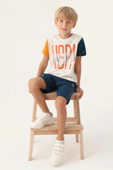 U.S Polo 1715 Pamuklu Kısa Kollu Erkek Garson Bermuda Takım KREM - Resim 3