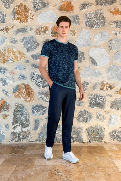 DOREANSE 4508 MODAL KISA KOLLU ERKEK PİJAMA TAKIMI LACİVERT ürün görseli