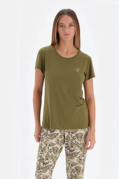 Eros 33590 Pamuklu Kısa Kollu Kadın Pijama Takımı Haki ürün görseli 1