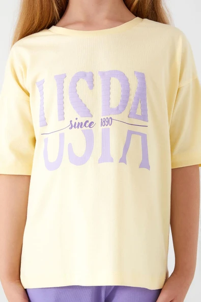 U.S POLO KIZ ÇOCUK KAPRİ TAKIM SARI - Resim 4