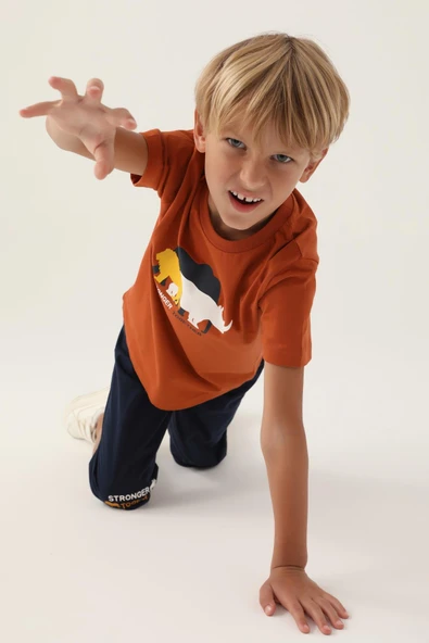 Roly Poly 3362 Pamuklu Kısa Kollu Erkek Garson Kapri Takım KİREMİT - Resim 3