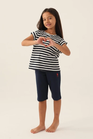 U.S Polo 1803 Pamuklu Kısa Kollu Kız Garson Kapri Takım LACİVERT ürün görseli