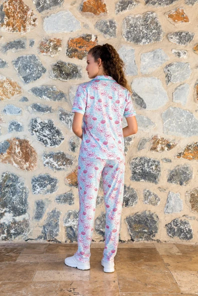 Doreanse 4007 Modal Battal Önden Düğmeli Kadın Pijama Takımı DESENLİ - Resim 2