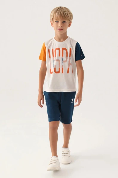 U.S Polo 1715 Pamuklu Kısa Kollu Erkek Garson Bermuda Takım KREM - Resim 2