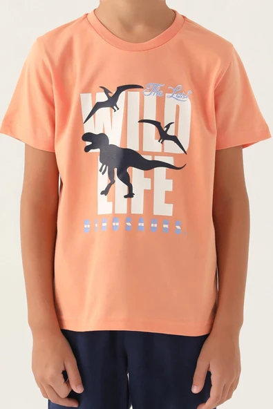 Roly Poly 3365 Pamuklu Kısa Kollu Erkek Garson Kapri Takım TURUNCU - Resim 3