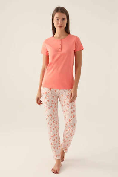 Arnetta 2891 Pamuklu Kısa Kollu Patlı Kadın Pijama Takımı SOMON - Resim 2
