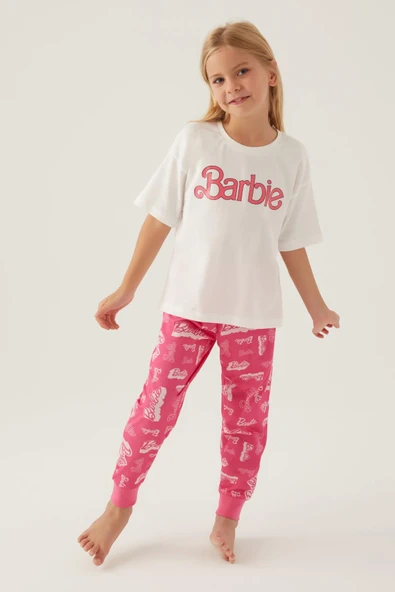 Barbie 1704 Pamuklu Anne Kız Kısa Kollu Kız Çocuk Pijama Takımı Beyaz ürün görseli