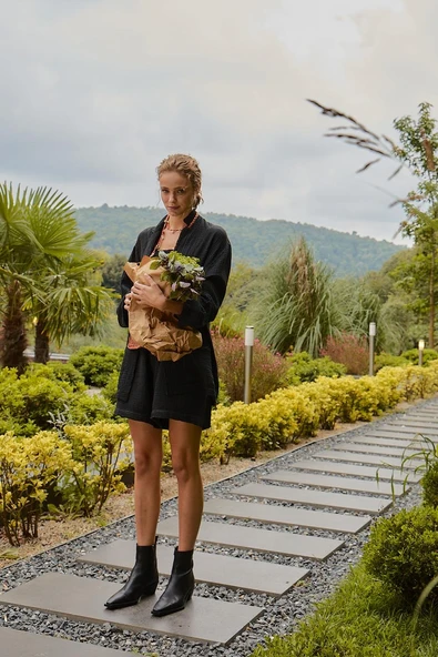 İki Kız Crinkle Bermuda Şort SİYAH - Resim 2