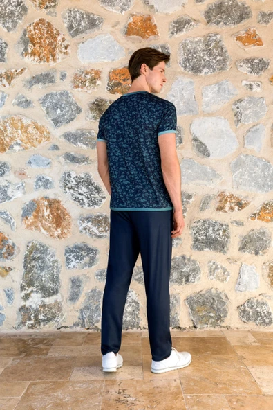 DOREANSE 4508 MODAL KISA KOLLU ERKEK PİJAMA TAKIMI LACİVERT - Resim 2