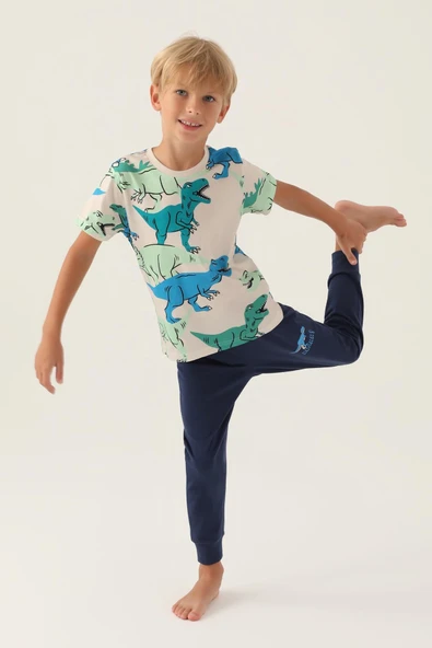 Roly Poly 3360 Pamuklu Kısa Kollu Erkek Garson Pijama Takımı İNDİGO - 3