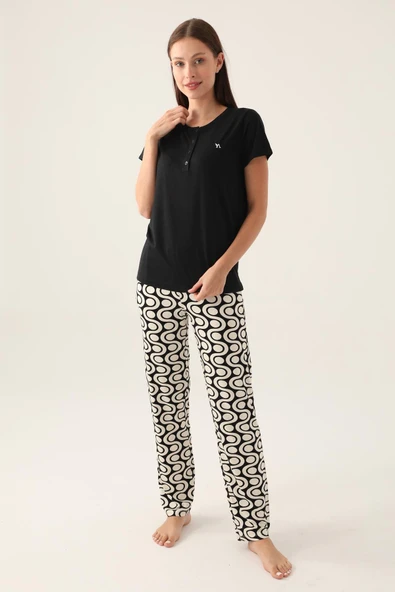 Arnetta 2895 Kısa Kollu Kadın Pijama Takımı SİYAH - 1