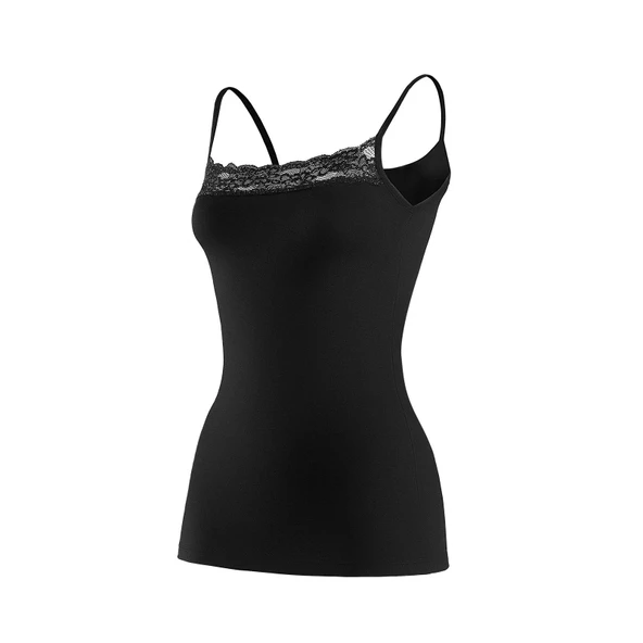 Yıldız 2136 Siyah Likralı Dantelli İp Askılı Biyeli Kadın Atlet ürün görseli 1