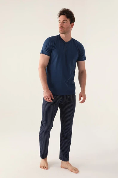 Arnetta 3014 Pamuklu Kısa Kollu Erkek Pijama Takımı İNDİGO - 2
