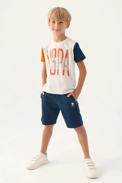 U.S Polo 1715 Pamuklu Kısa Kollu Erkek Garson Bermuda Takım KREM ürün görseli 1